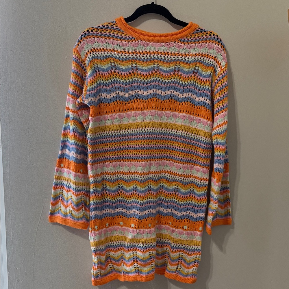 Boutique Multicolor Open Knit Striped Women's Sweater Size Medium